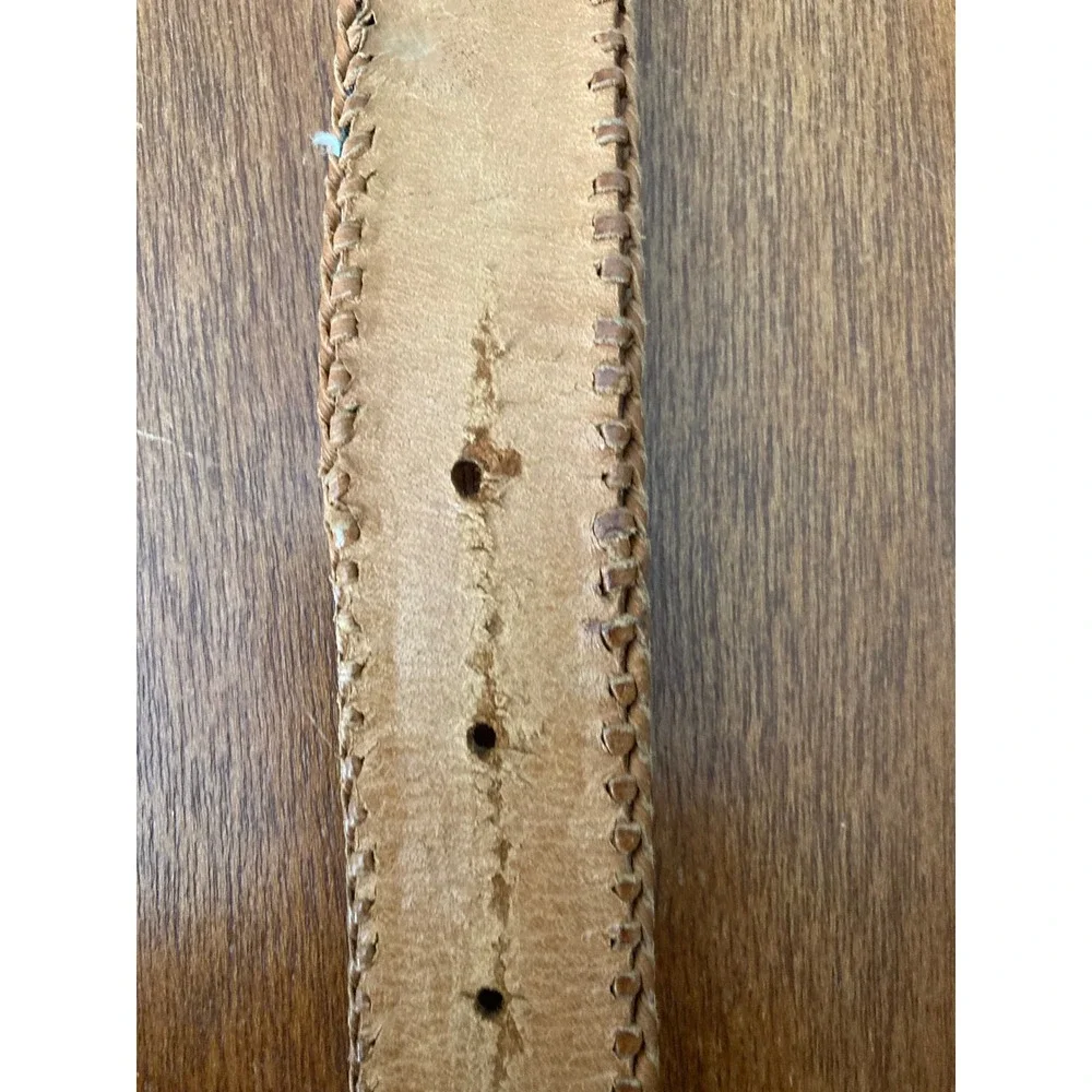 Vintage Guatemalan Woven‎ Leather Belt Tan Multi Color Boho Southwestern Size 34